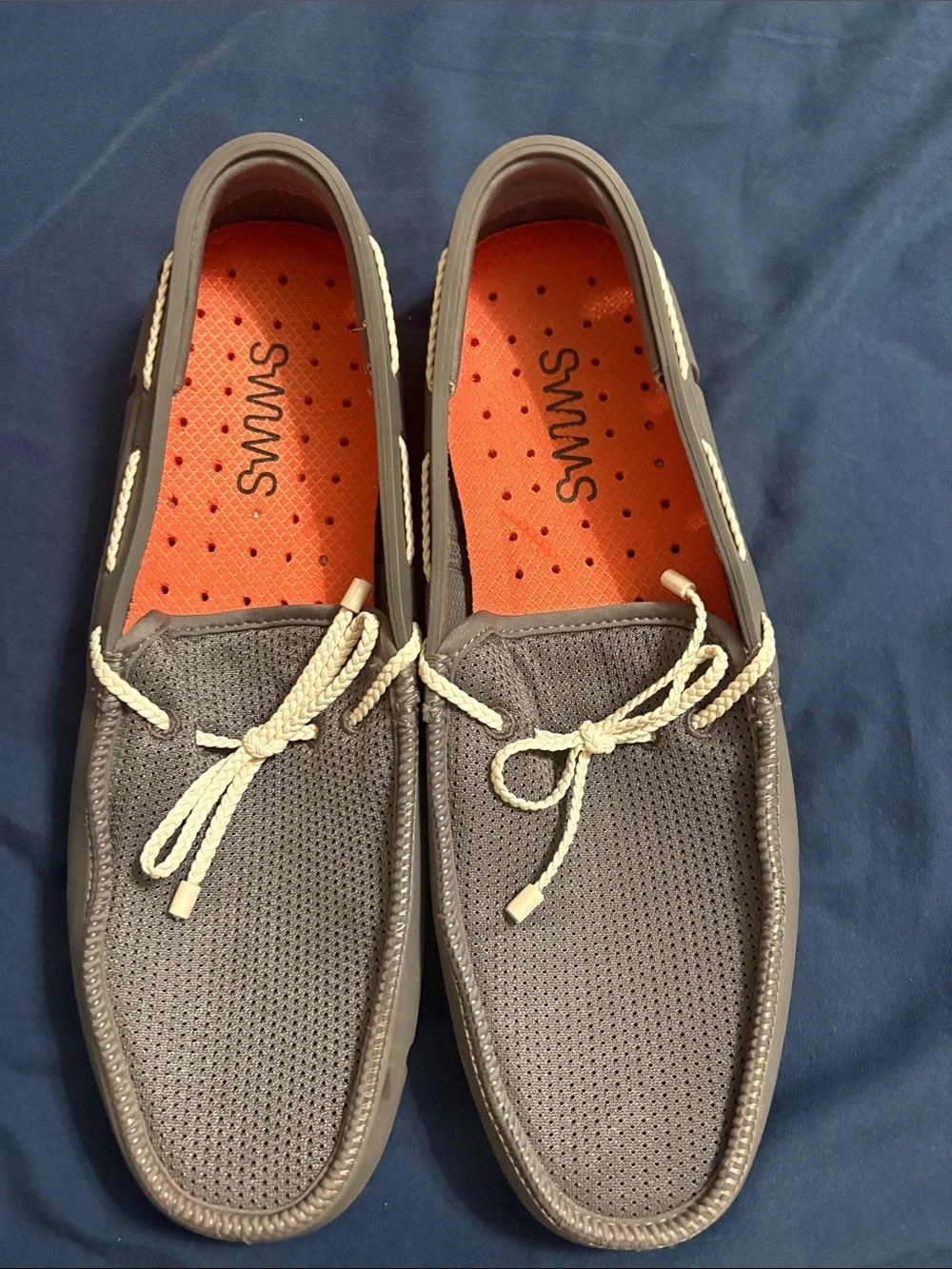 Swims Men’s Gray Perforated Boat Shoes with Orange Insole